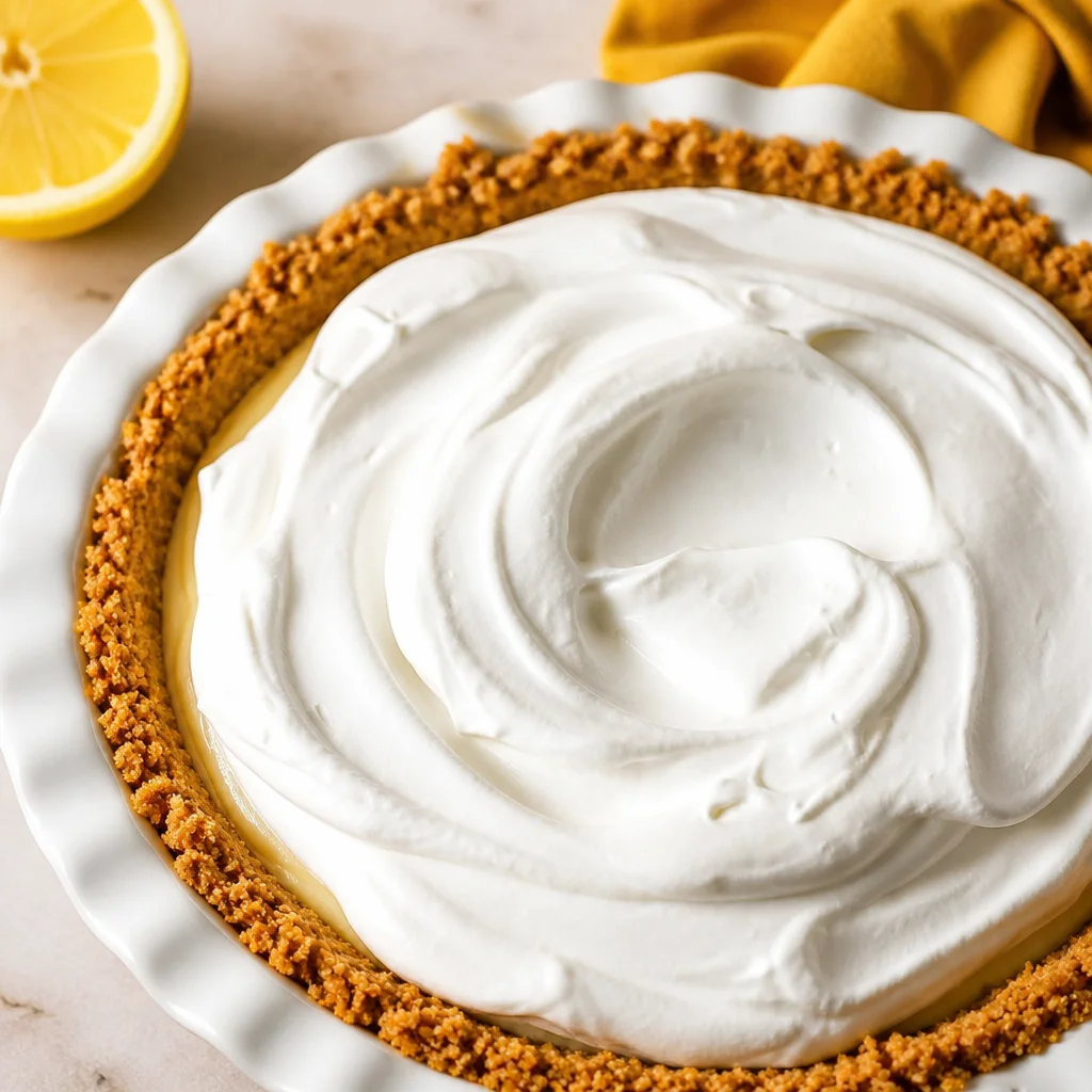 Slice of No Bake Lemon Icebox Pie with whipped cream and lemon garnish