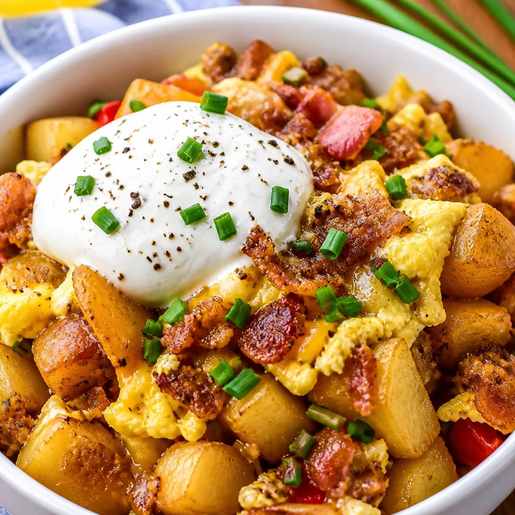 Loaded Potato Bowls with Bacon topped with cheese and fresh ingredients.