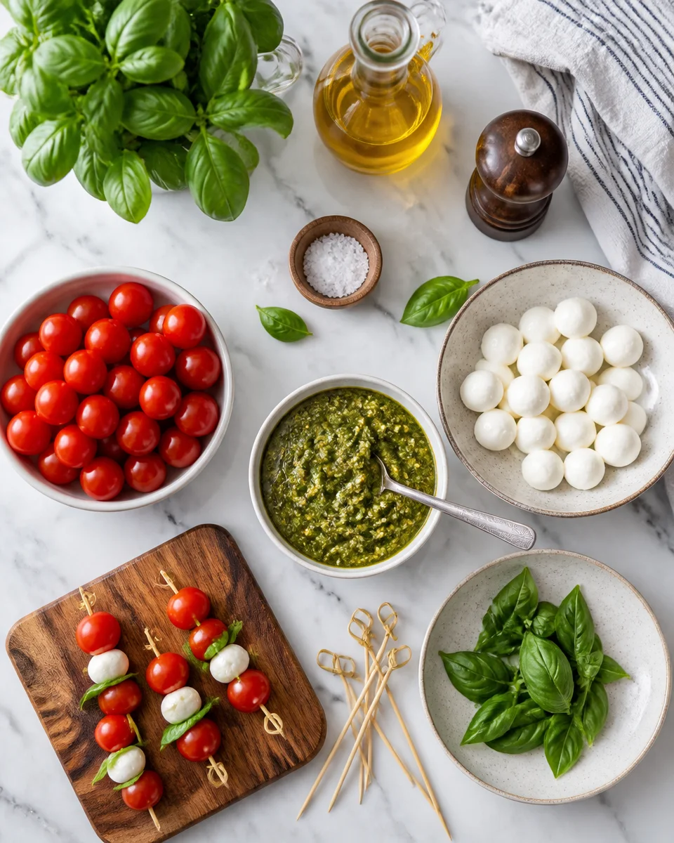 Mini Caprese Skewers with Pesto