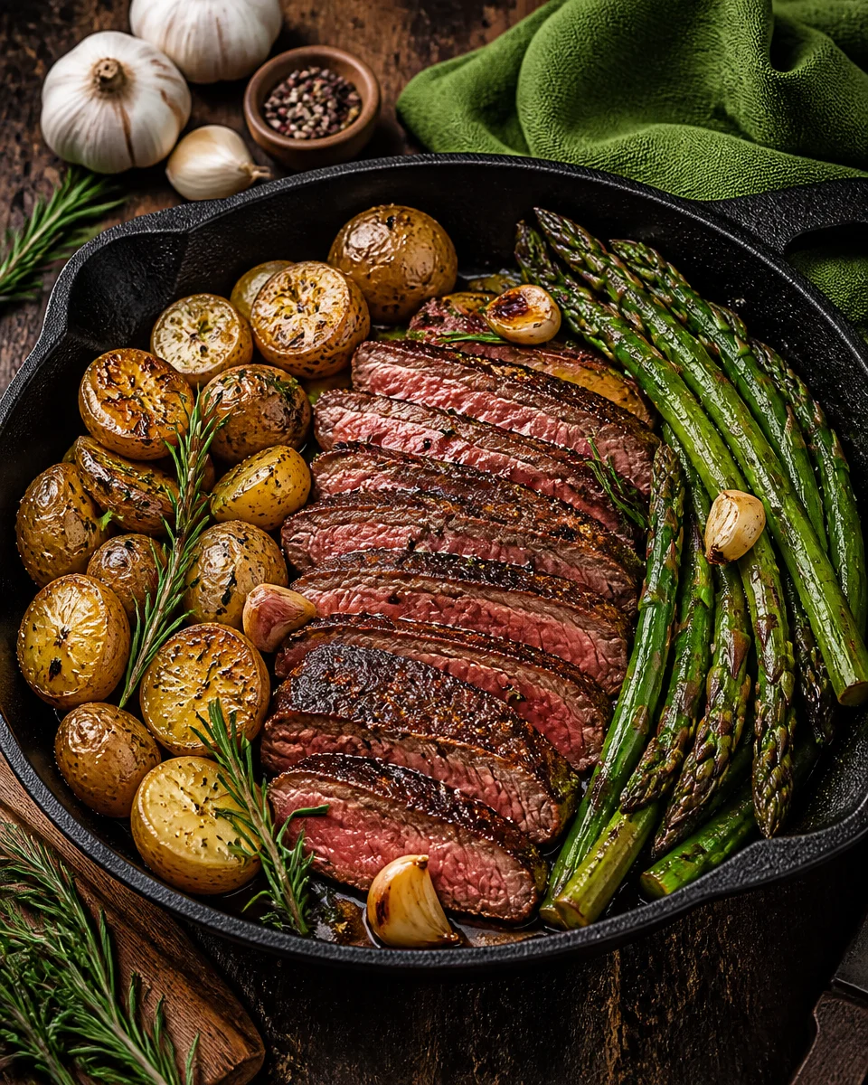 One Pan Garlic Herb Steak with Asparagus