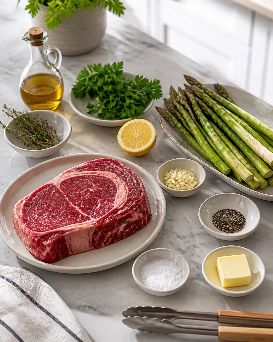 One Pan Garlic Herb Steak with Asparagus
