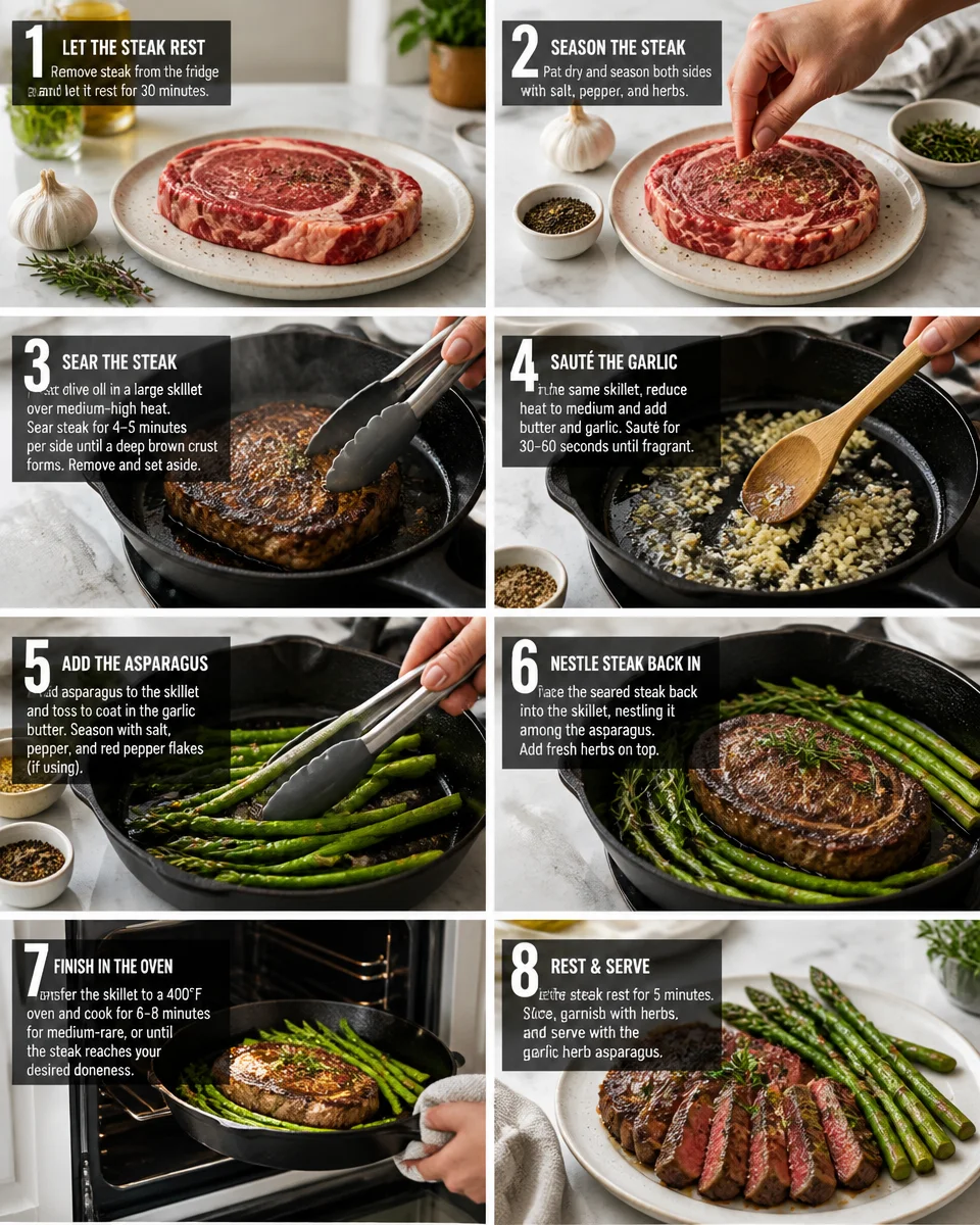 One Pan Garlic Herb Steak with Asparagus
