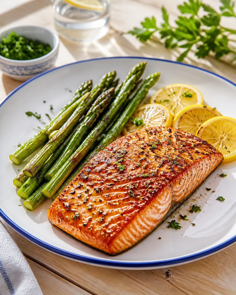 One Pan Honey Garlic Salmon with Asparagus