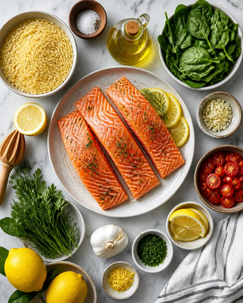 One Pan Lemon Herb Salmon with Orzo