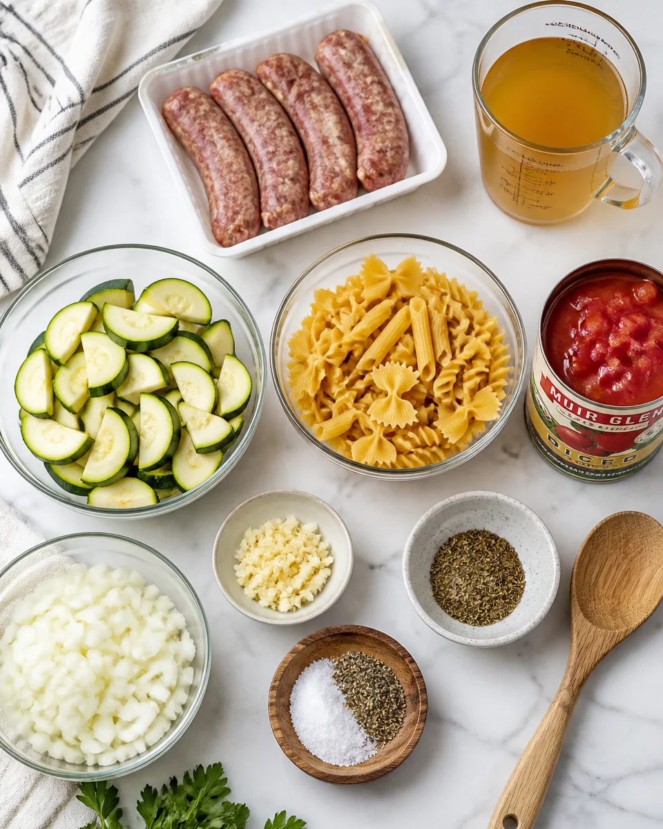 One Pan Sausage and Zucchini Pasta