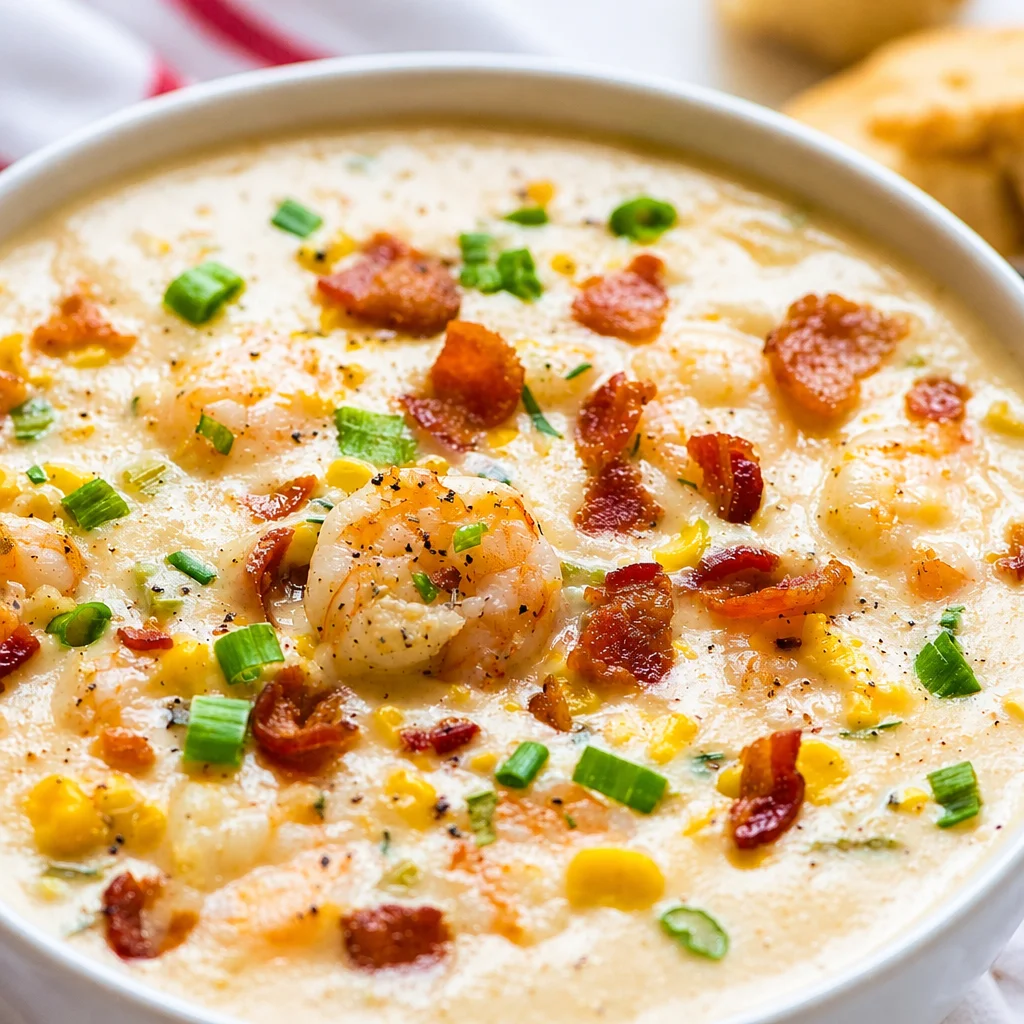 Creamy One Pan Shrimp and Corn Chowder filled with sweet corn and juicy shrimp.