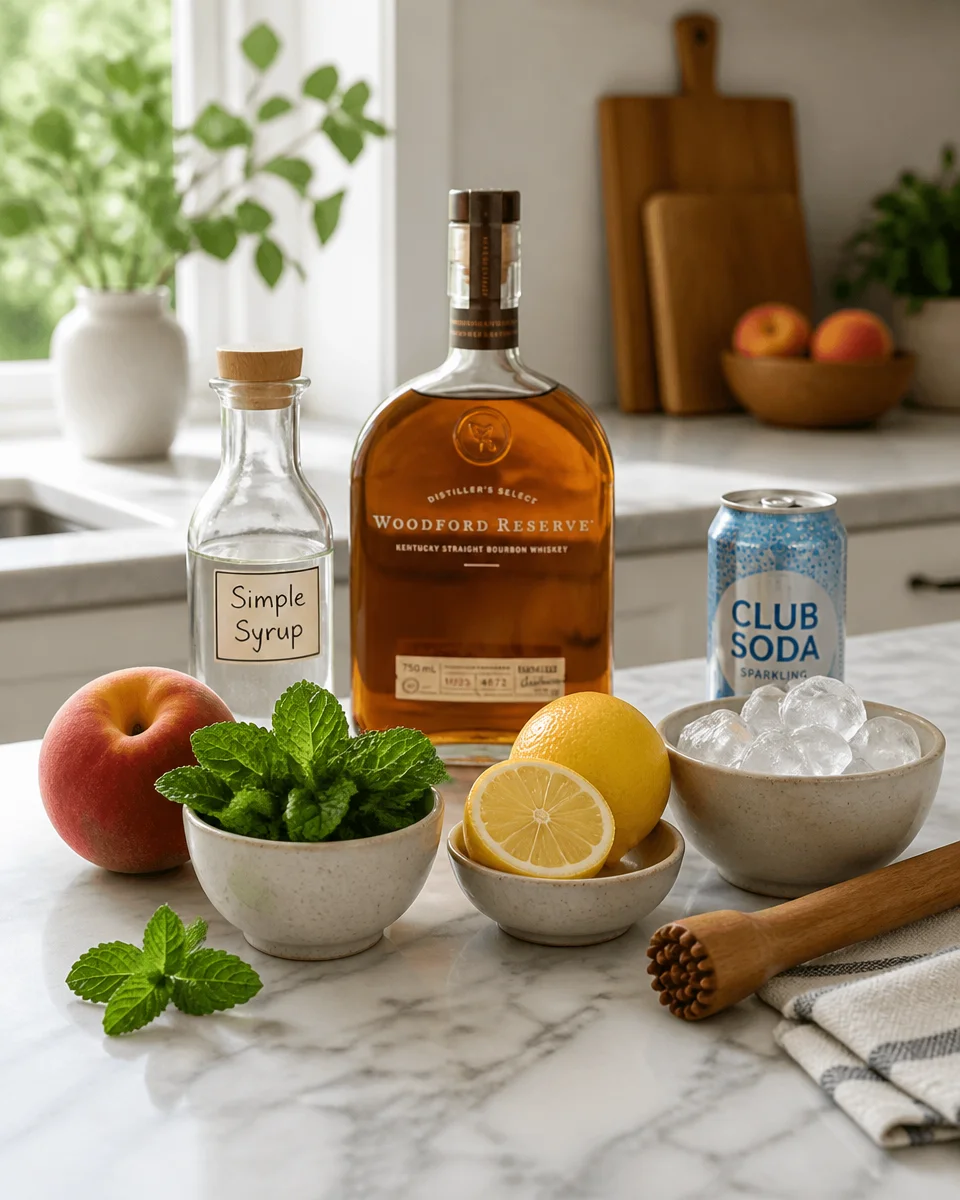 Peach Bourbon Smash Cocktail
