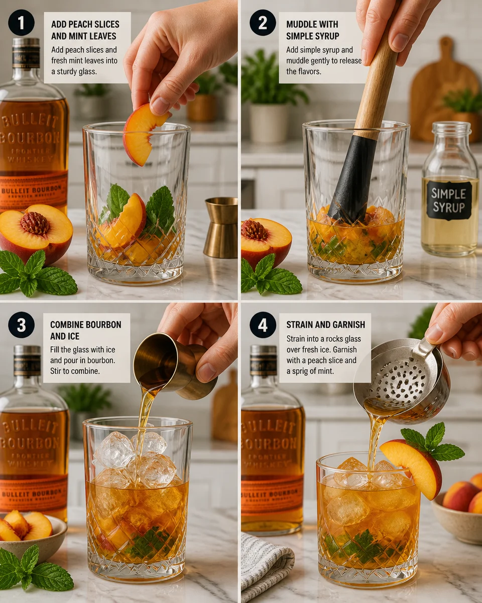 Peach Bourbon Smash Cocktail