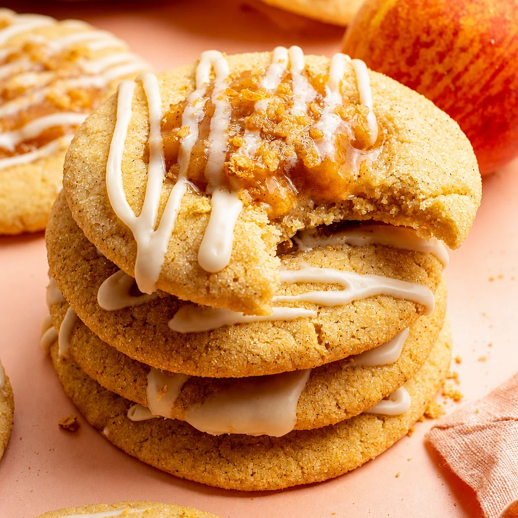 Delicious Peach Cobbler Cookies with Cinnamon Glaze and peach filling