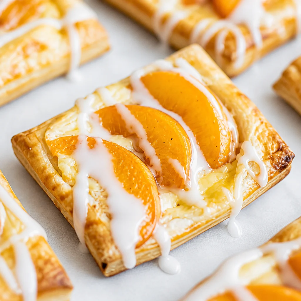 Easy Peach Cream Cheese Danish with puff pastry and fresh peaches.