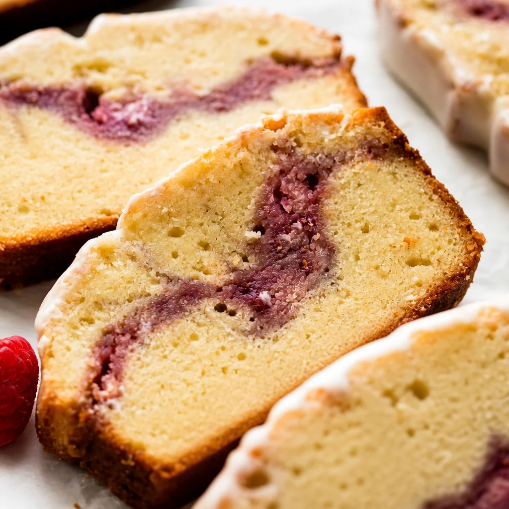 Moist and buttery Raspberry Swirl Pound Cake with a vibrant raspberry swirl.