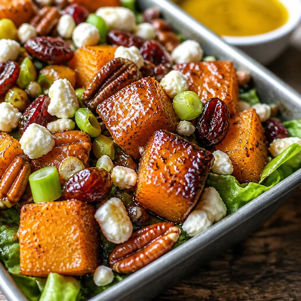 Roasted Butternut Squash Salad with greens, cranberries, and pecans