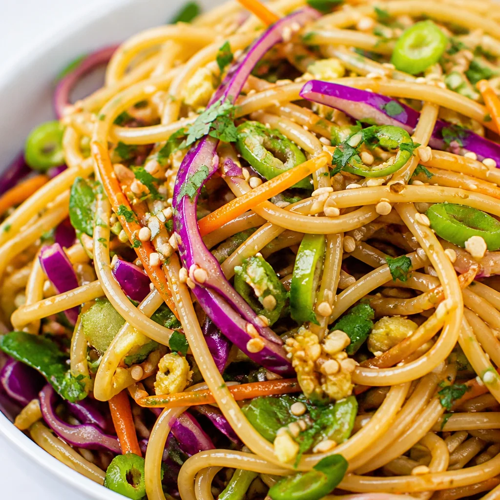 Sesame Ginger Noodle Salad with colorful veggies and sesame dressing
