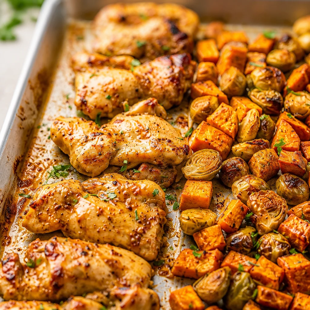 Sheet Pan Honey Mustard Chicken with Vegetables recipe for easy weeknight dinners.
