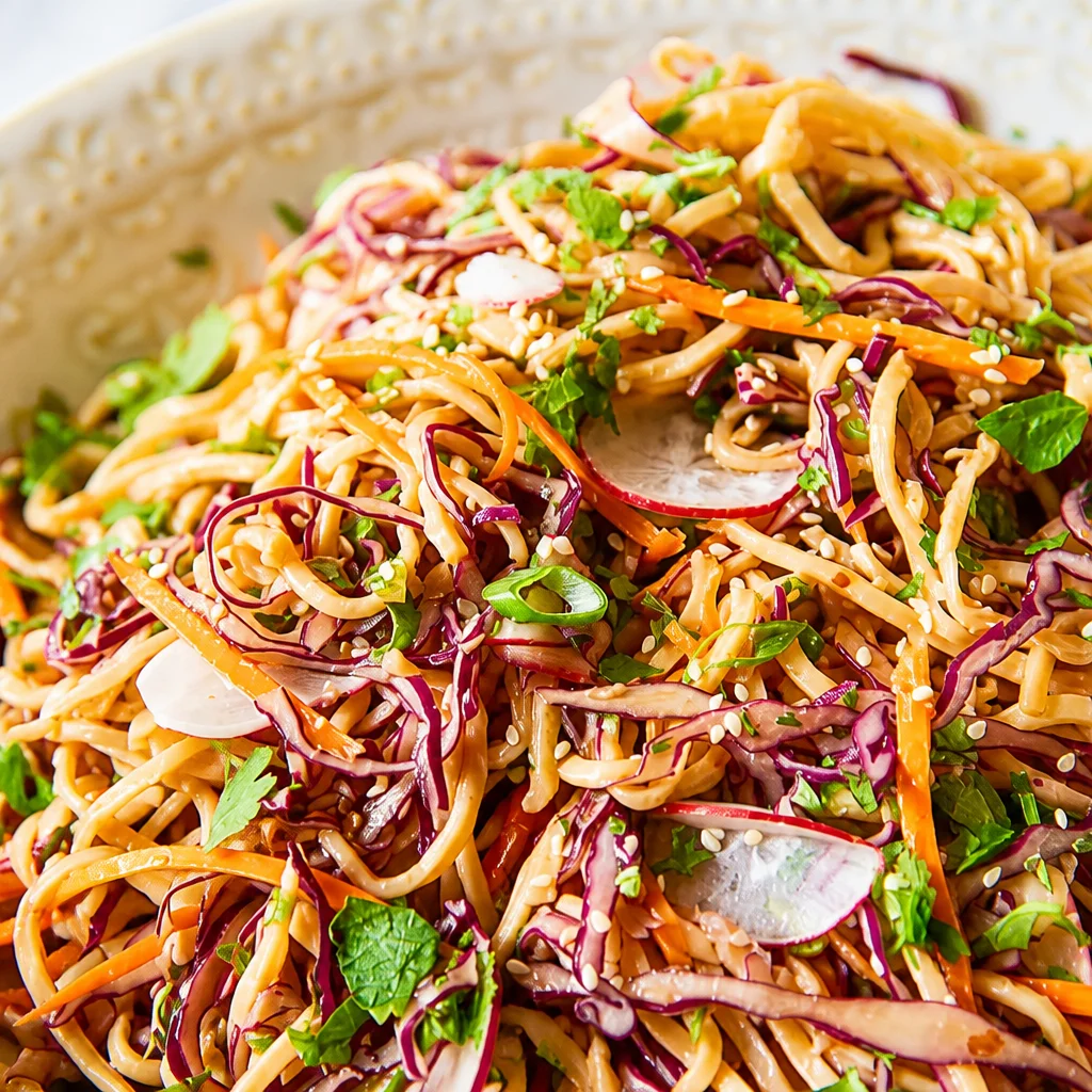 Thai Peanut Noodle Salad with crunchy veggies and peanut-lime dressing