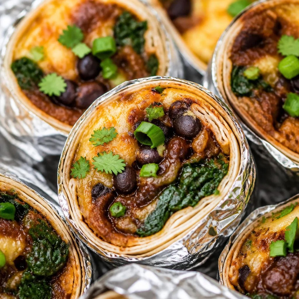 Freezer-friendly Veggie Loaded Breakfast Burritos ready for meal prep.