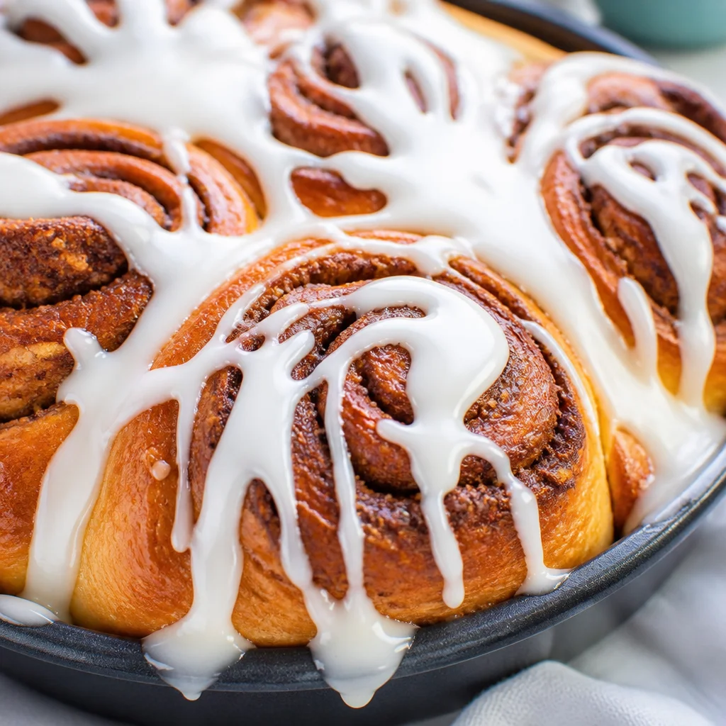 Freshly baked Air Fryer Cinnamon Rolls from Scratch, golden and fluffy on top.