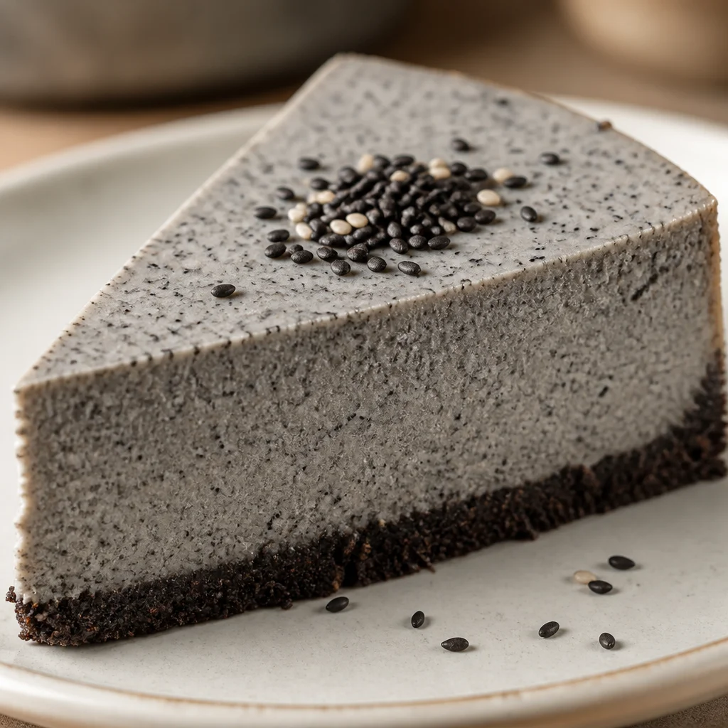 Delicious Black Sesame Cheesecake with a rich, creamy texture and unique flavors.