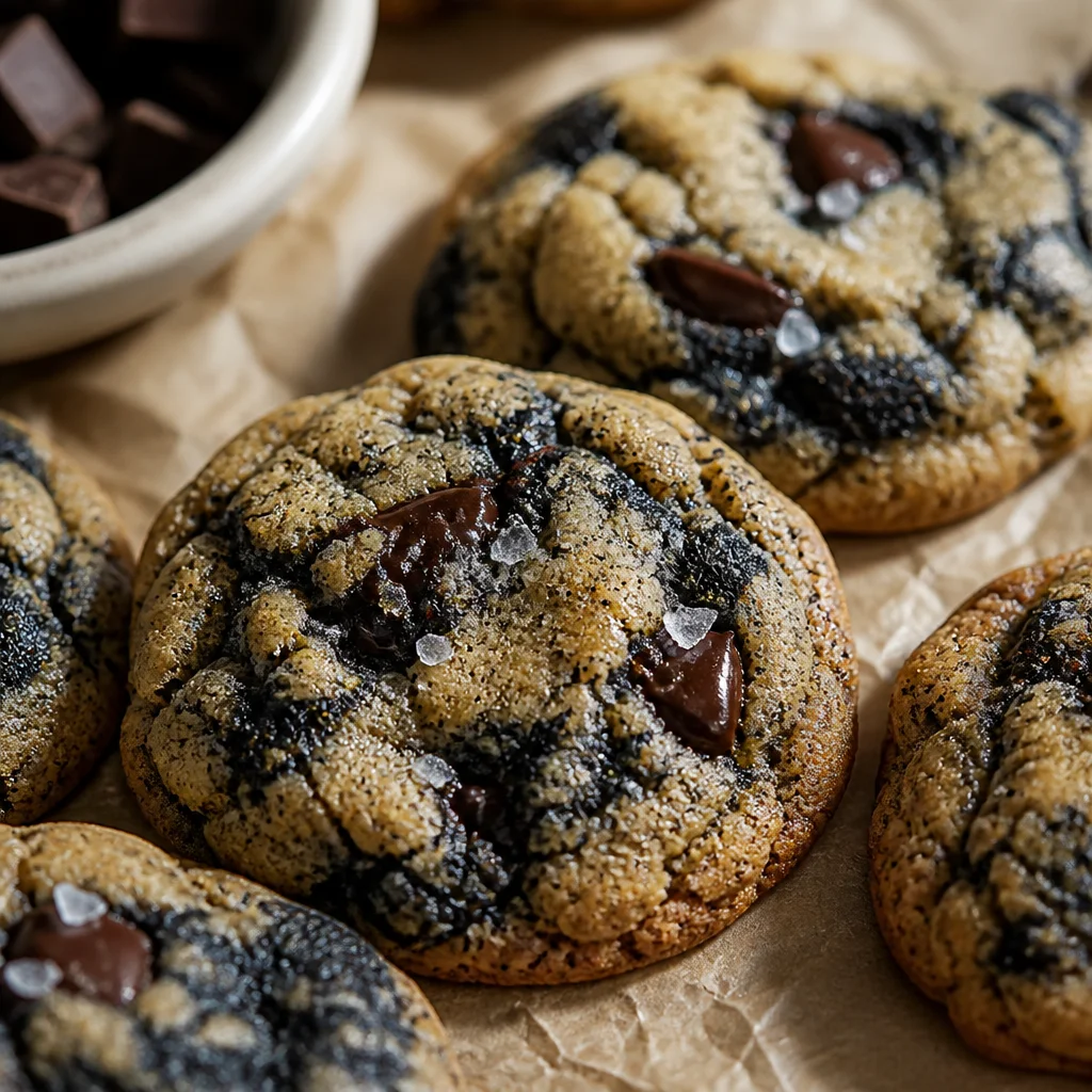 A plate of crispy Black Sesame Cookies with a rich, nutty flavor and buttery texture.