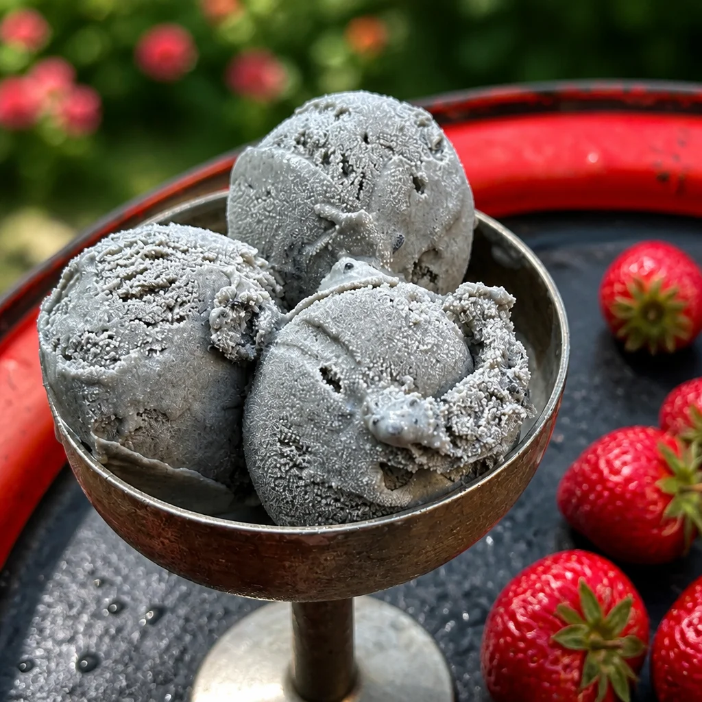 Delicious homemade Black Sesame Ice Cream topped with toasted sesame seeds