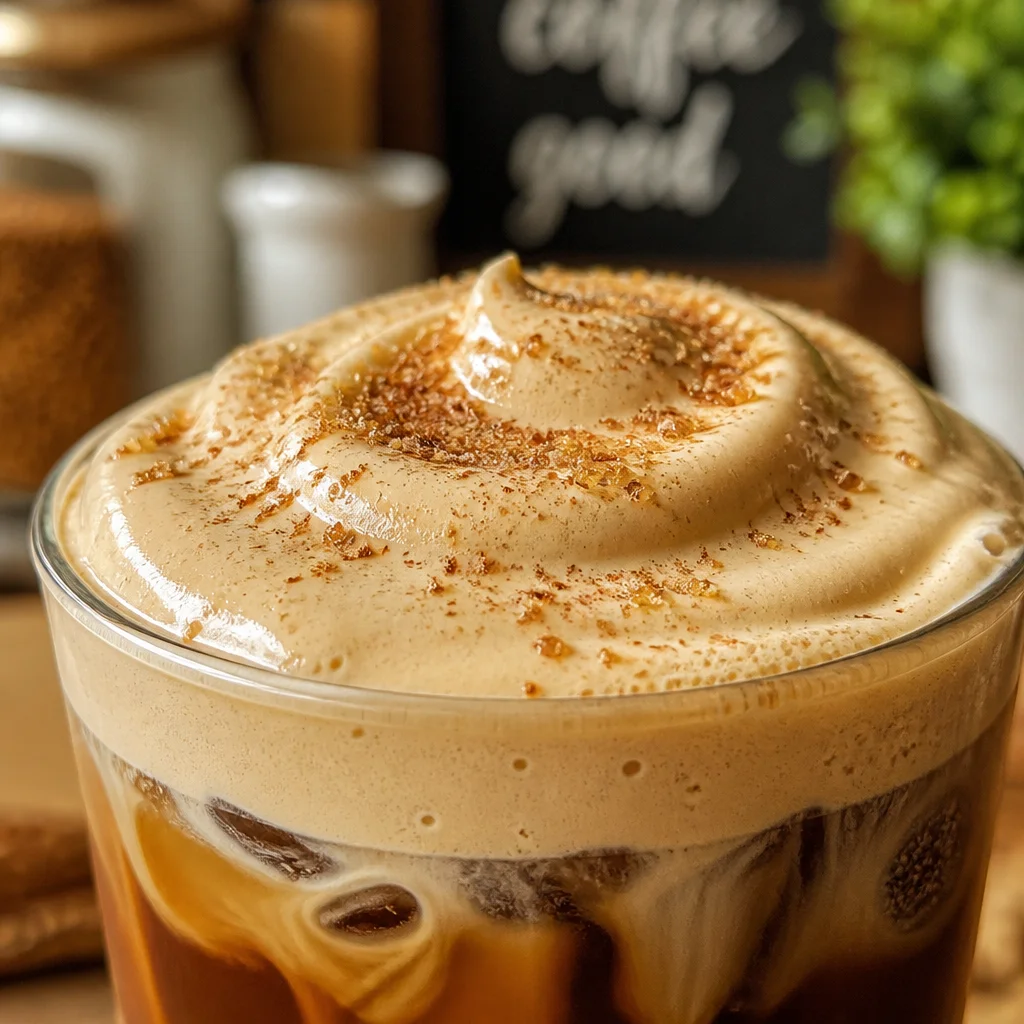 Homemade Brown Sugar Cold Foam recipe mimicking Starbucks for iced beverages.