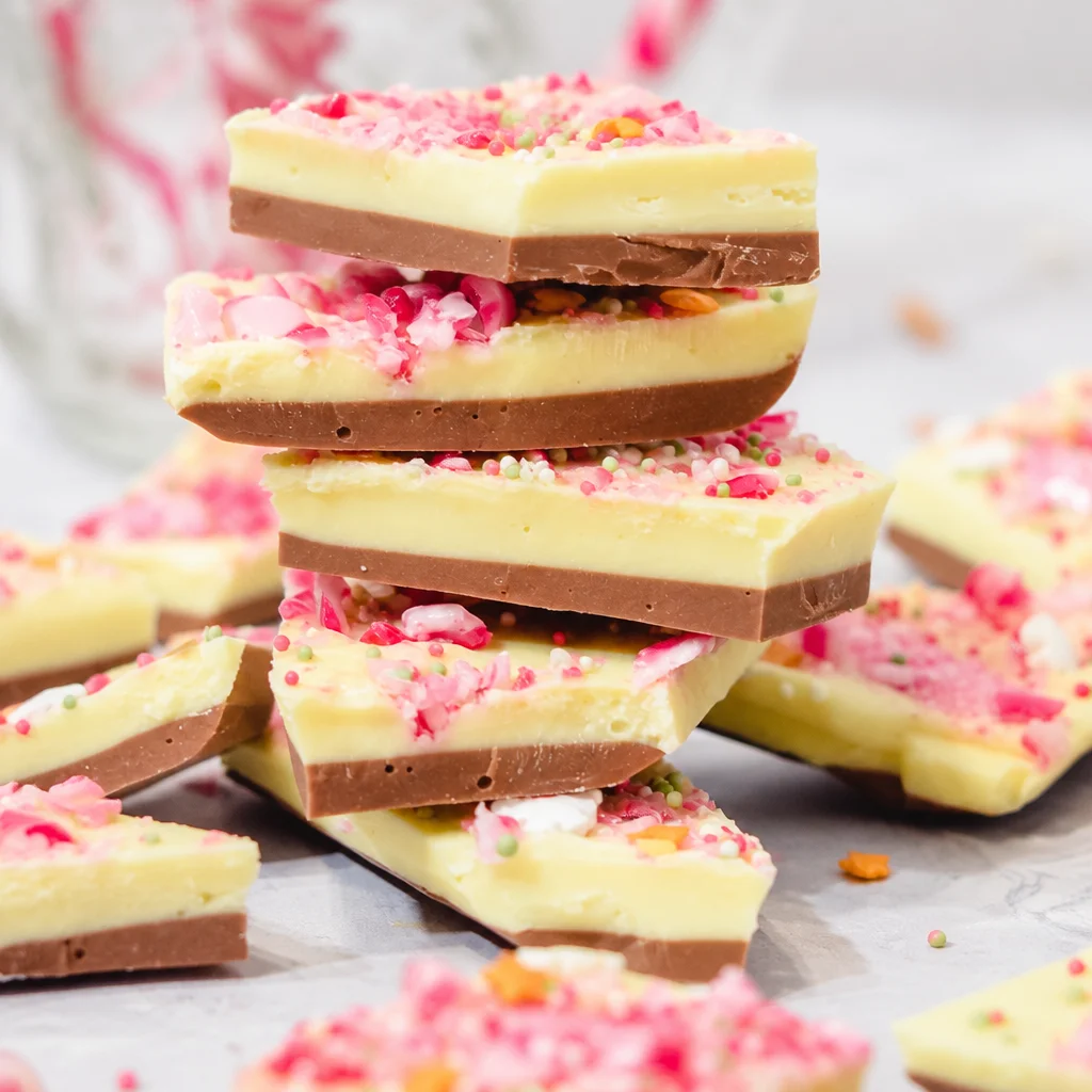 Delicious Christmas Bark Peppermint White Chocolate with crushed candy canes.