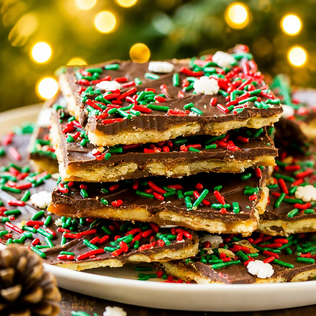 Delicious Christmas Crack Toffee made with saltine crackers, chocolate, and toffee.