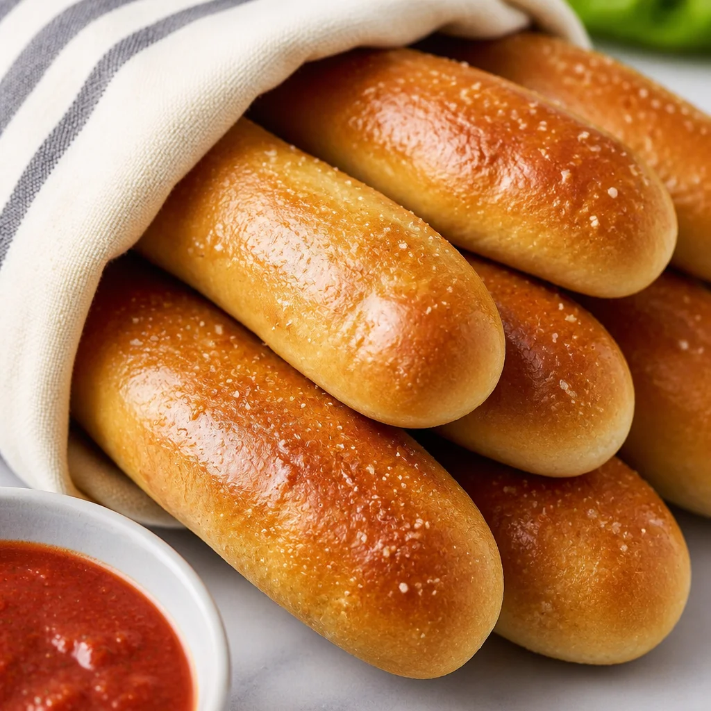 Homemade Copycat Olive Garden Breadsticks served with garlic butter