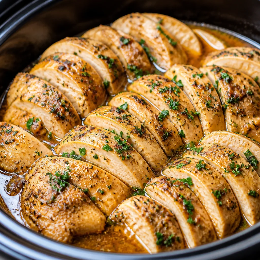 Juicy crock pot chicken breast served with fresh vegetables in a bowl.