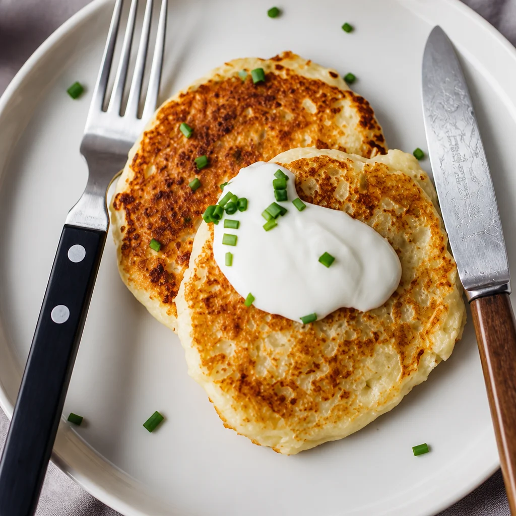 Crispy Day-After Mashed Potato Pancakes made from leftover mashed potatoes.
