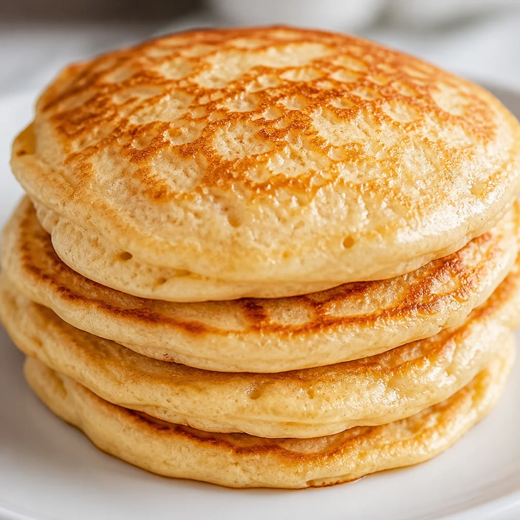 Delicious easy sourdough discard pancakes stacked with syrup and butter