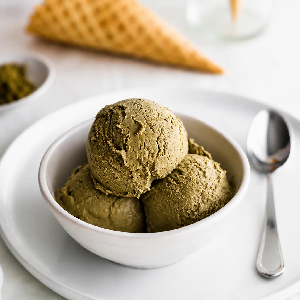 Delicious homemade Hojicha Ice Cream made with 3 simple ingredients and no churn method.