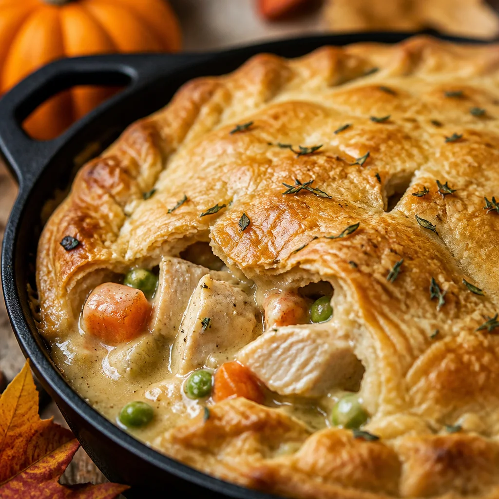 Easy Leftover Turkey Pot Pie with creamy filling and golden brown crust