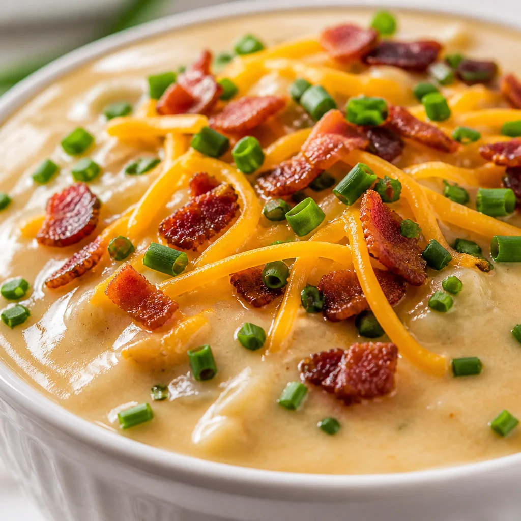Delicious and healthy Loaded Baked Potato Soup (Lighter Version) in a bowl.