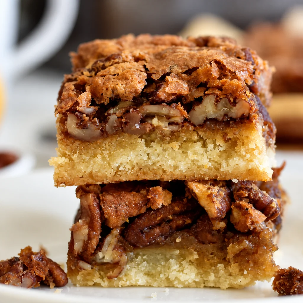Delicious Pecan Pie Bars with a gooey filling and buttery crust, perfect for Thanksgiving.