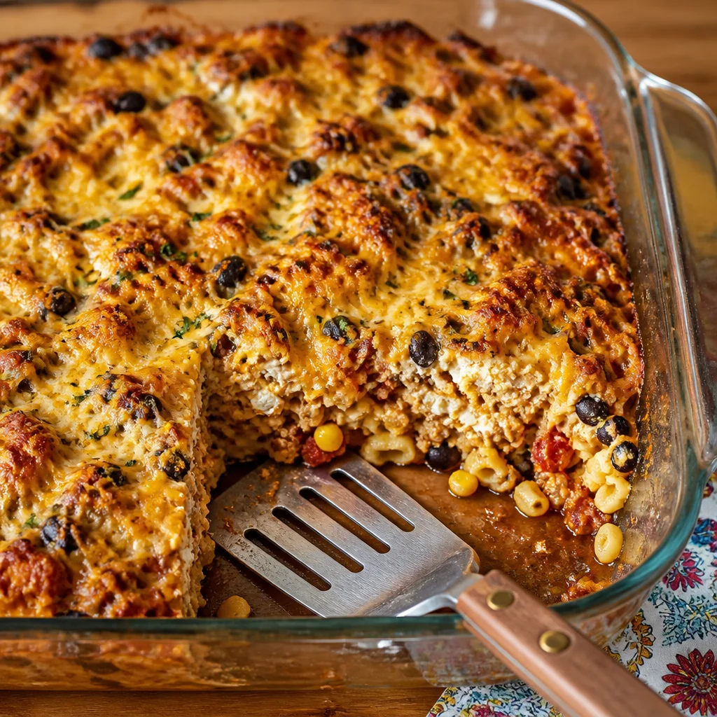 Delicious protein-packed pasta with ground turkey and ricotta cheese, featuring fresh vegetables.