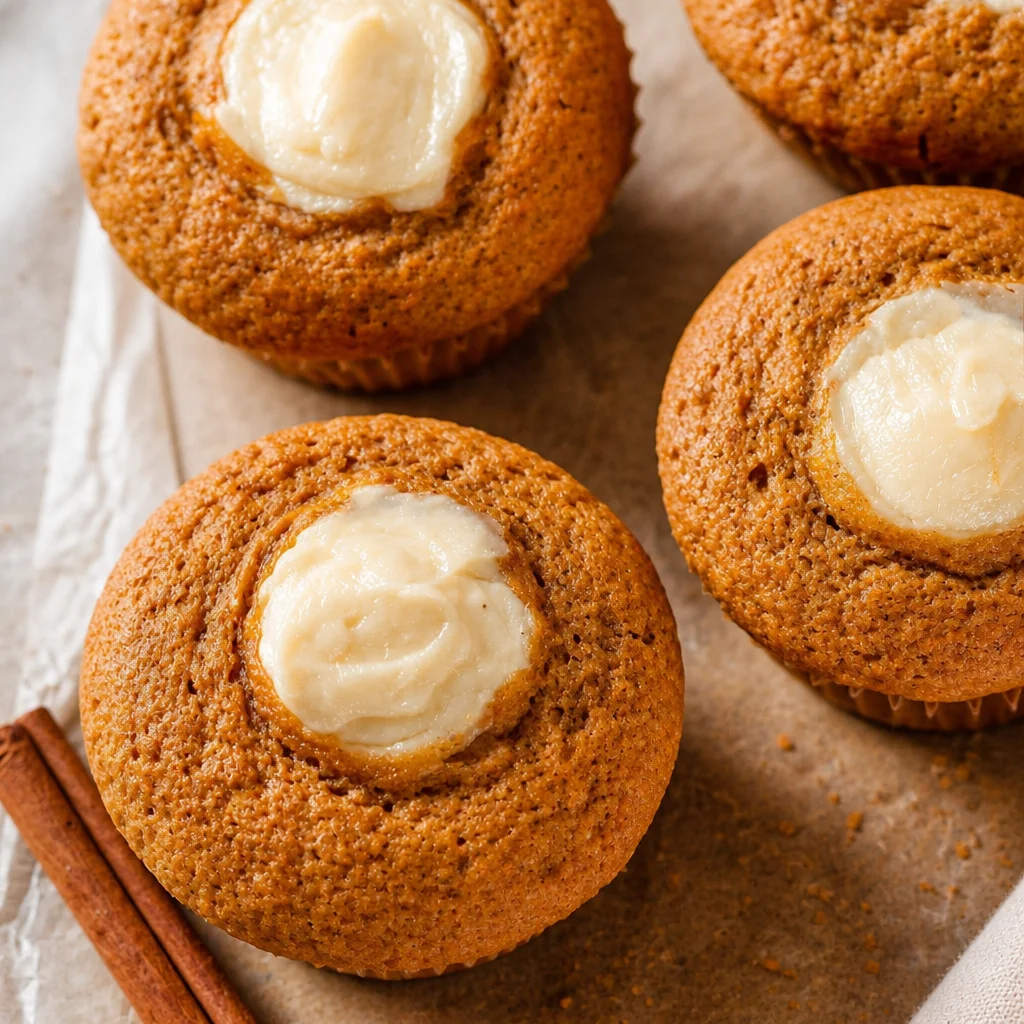 Bakery-style Pumpkin Cream Cheese Muffins with creamy cheesecake swirls