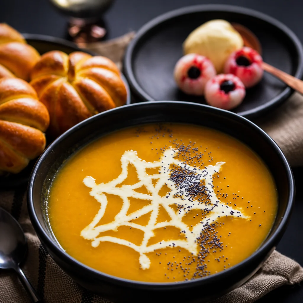 Creamy pumpkin soup topped with crispy bacon and herbs for the perfect fall meal.