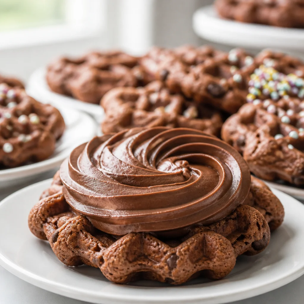 Delicious Waffle Iron Cookies (Chocolate Chip) freshly made in a waffle maker.