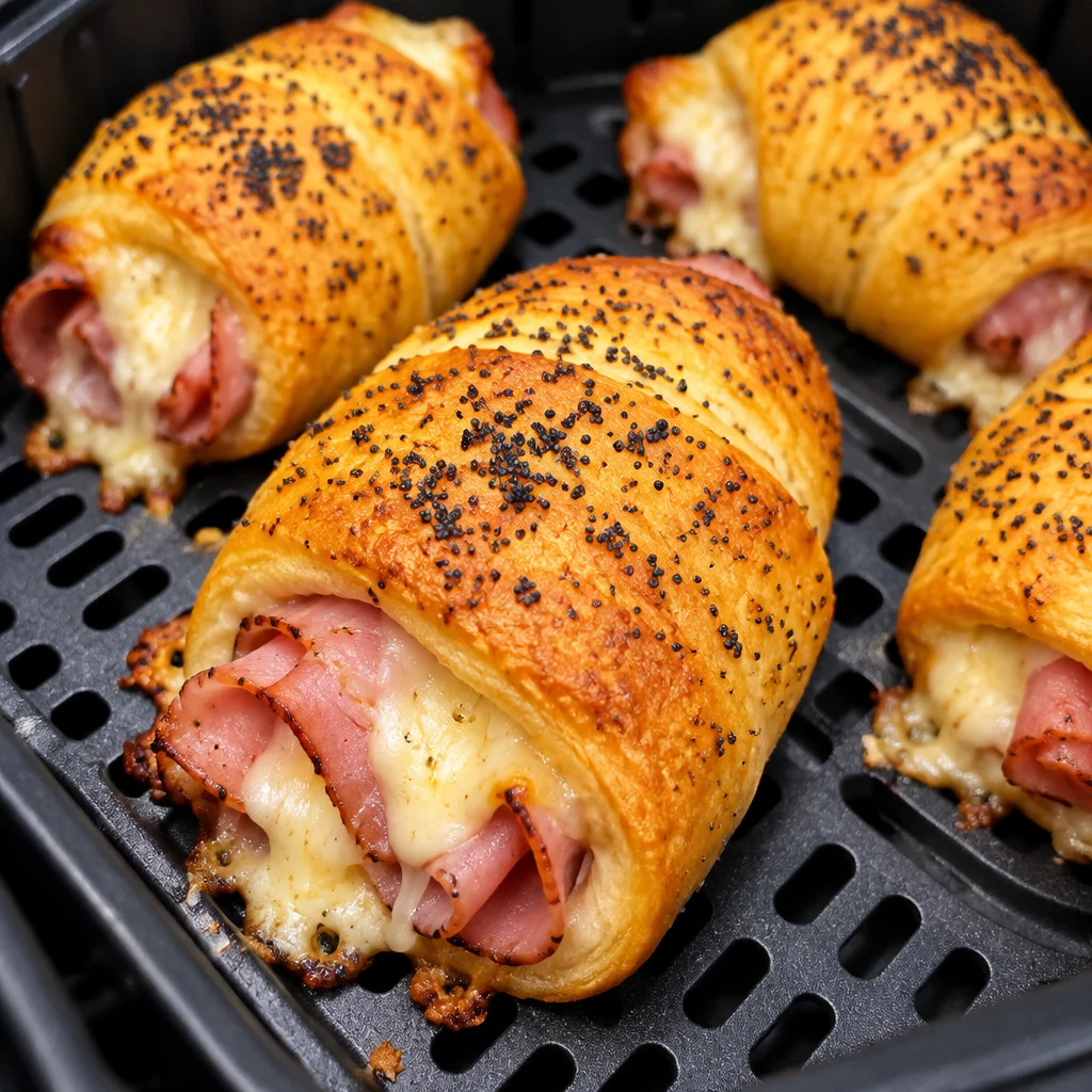 Crispy Air Fryer Ham and Cheese Wraps served on a plate.