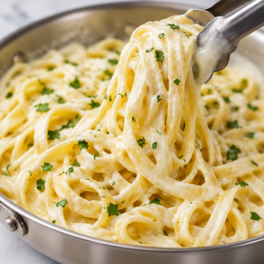 Delicious homemade Alfredo sauce with butter, cream, and Parmesan for pasta dishes.