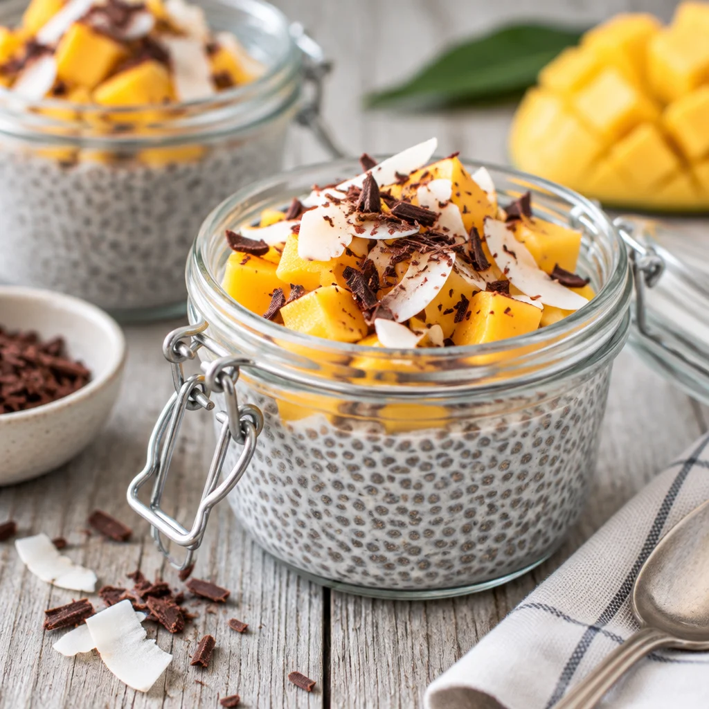 Delicious Chia Seed Pudding served in a glass bowl with berries on top.