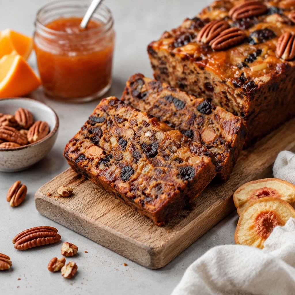 Rich and moist Chocolate Pecan Loaf Cake with chocolate chips and pecans.