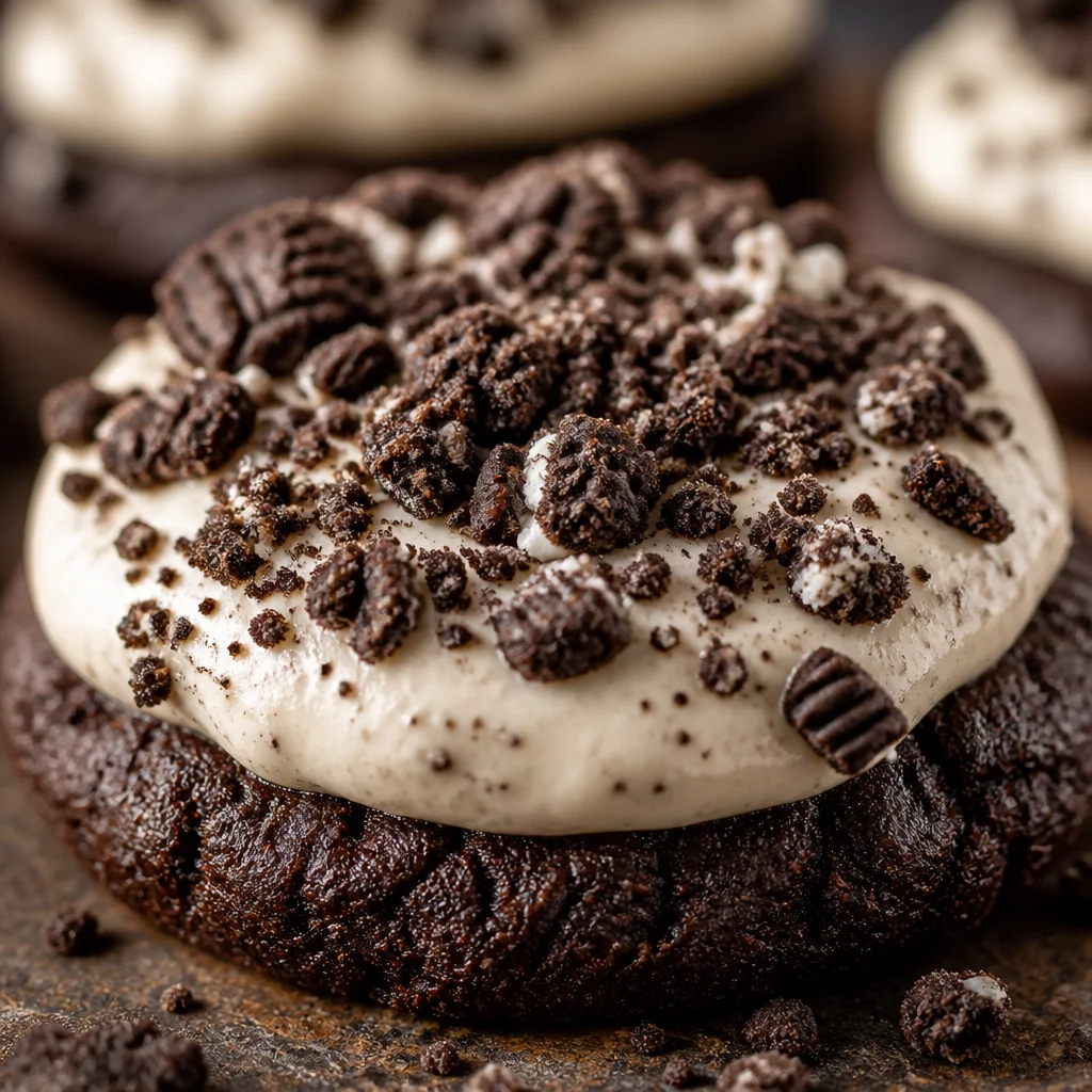 Dirt Cake Cookies topped with gummy worms and Oreo crumbs, a delightful dessert treat.