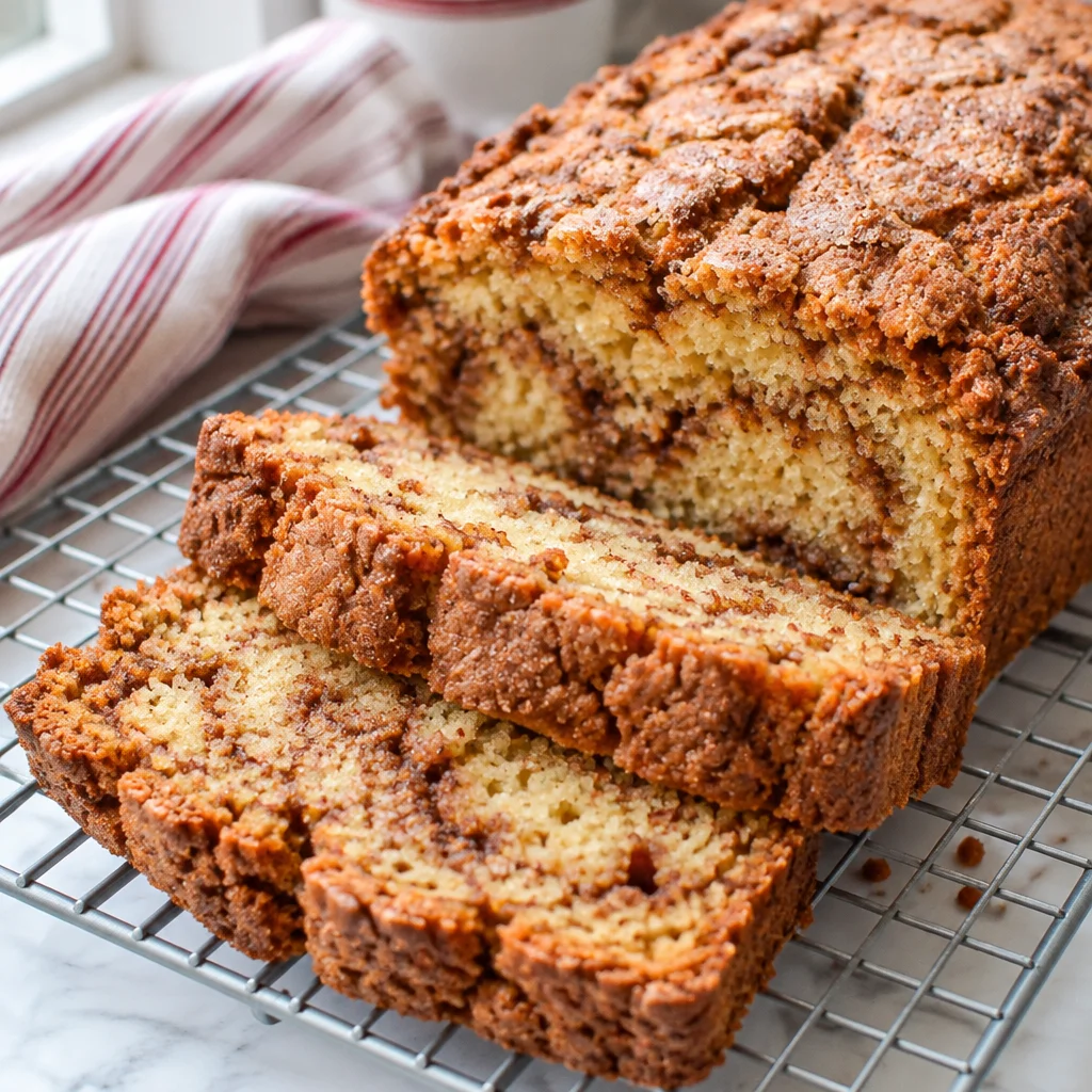 Freshly baked Amish Cinnamon Bread with a sweet cinnamon sugar topping.