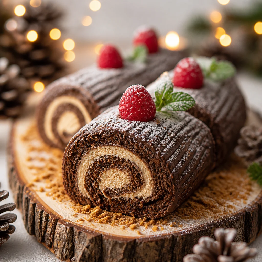 Easy Christmas Yule Log Cake — Bûche de Noël decorated to resemble a log.