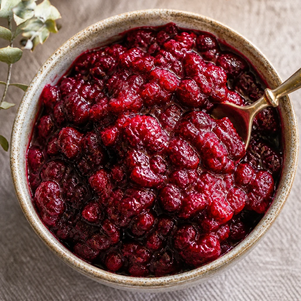 Homemade cranberry sauce made with fresh cranberries and orange juice.