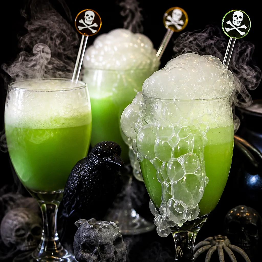 Spooky black cauldron filled with Easy Halloween Punch Recipe and dry ice for effect.
