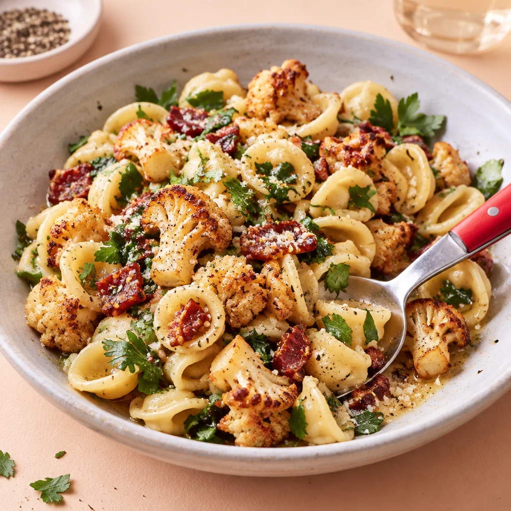 Easy Pasta Recipe with vibrant vegetables and creamy sauce in a bowl.