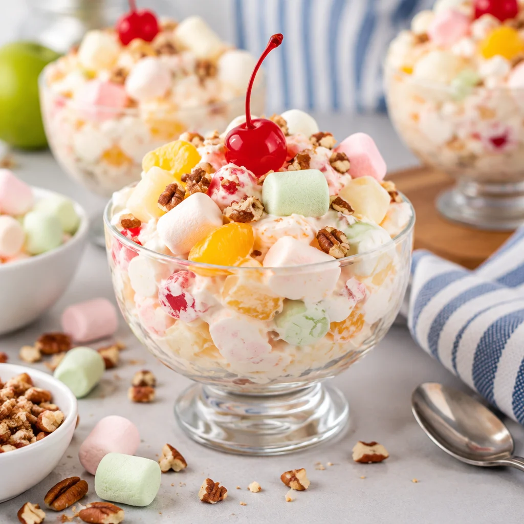 Delicious Marshmallow Fruit Salad with fresh fruits and mini marshmallows